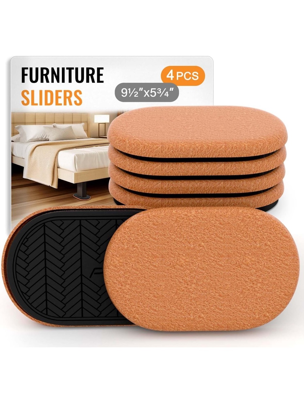 Furniture Sliders Felt Oval 4-Pack Heavy Duty Furniture Movers NIP